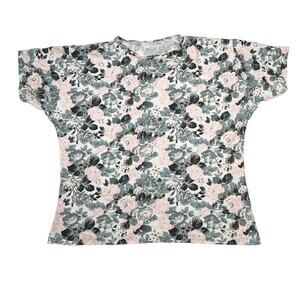Vintage 90s AOP All Over Floral Rose Print Tee T-Shirt Pink Gray Womens L/XL